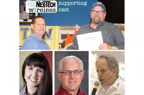 Nex-Tech Wireless Spring Supporting Cast honorees: Top - Norton wrestling coach Bill Johnson presents Jerry Darling with a certificate recognizing his contributions to Norton Wrestling; Bottom (L-R): Jamie Remsberg, Curtis Simons, Don Steffens.