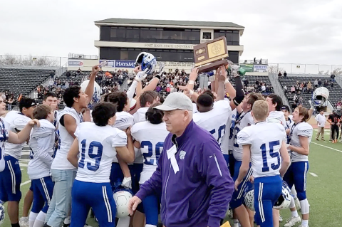 St. Marys hoisted the 1A State Championship trophy after a thrilling 44-41 win over Inman last November. (Photo: KSNT 27 News)