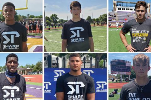 Pictured, clockwise from top left: Coffeyville Field Kindley's Darell Jones, Kapaun's Ethan Stuhlsatz, Omaha North's Sam Scott, Hays High's Jaren Kanak and Gaven Haselhorst and Wichita East's Adama Faye are just a few of the athletes who had big days at Friday's Sharp Performance Showcase in Salina. (Haselhorst photo by Jacob Isaacson; Kanak photo by Derek Young of K-StateOnline.com; All other photos by John Baetz of Kansas Pregame)