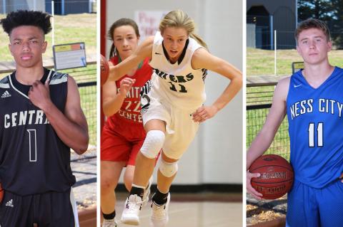 Cover athletes Xavier Bell (Andover Central junior), Emily Ryan (Central Plains junior), and John Pfannenstiel (Ness City senior) helped their teams to State Titles. (File Photos)