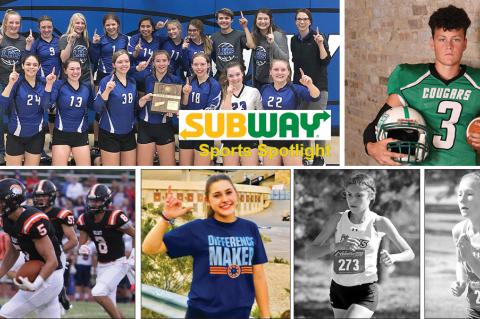 Clockwise from top left: Lincoln volleyball (Photo: Angela O'Bannon); Hutch-Central Christian's Caleb Lambert (Photo: Bree McReynolds-Baetz); Maize's Zoie Ecord (Photo: Huey Counts); Maize South's Alexa Rios (Photo: Huey Counts); Bluestem's Torrance Lovesee (Courtesy Photo); Beloit's Carson Cox (Photo: Debbie Meier, MeierProductions.com)