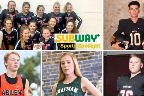 Clockwise from top left: Clifton-Clyde volleyball (Courtesy Photo); Jack Caudle (Photo by Bree McReynolds-Baetz); Hayden Pauls (File Photo); Taylor Briggs (File photo by Everett Royer); Grant Waite (Photo by Huey Counts)