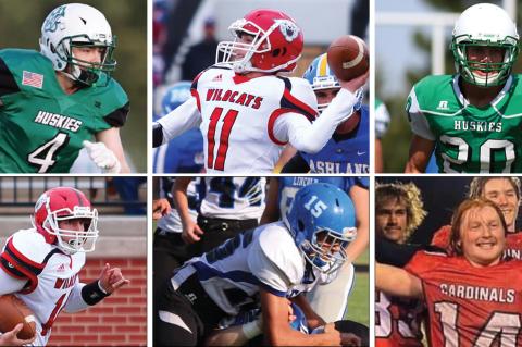 Pictured, clockwise from top left: Foster Brands, Trey DeWeese, Kai Cox, Kyler Wommack, Nate Ehlers, and Lane Halderson. (Brands photo by Scott Sansom, Ehlers photo by Becky Rathbun, Wommack photo from Wetmore Booster Club Facebook page, All other photos by Everett Royer/KSportsImages.com)