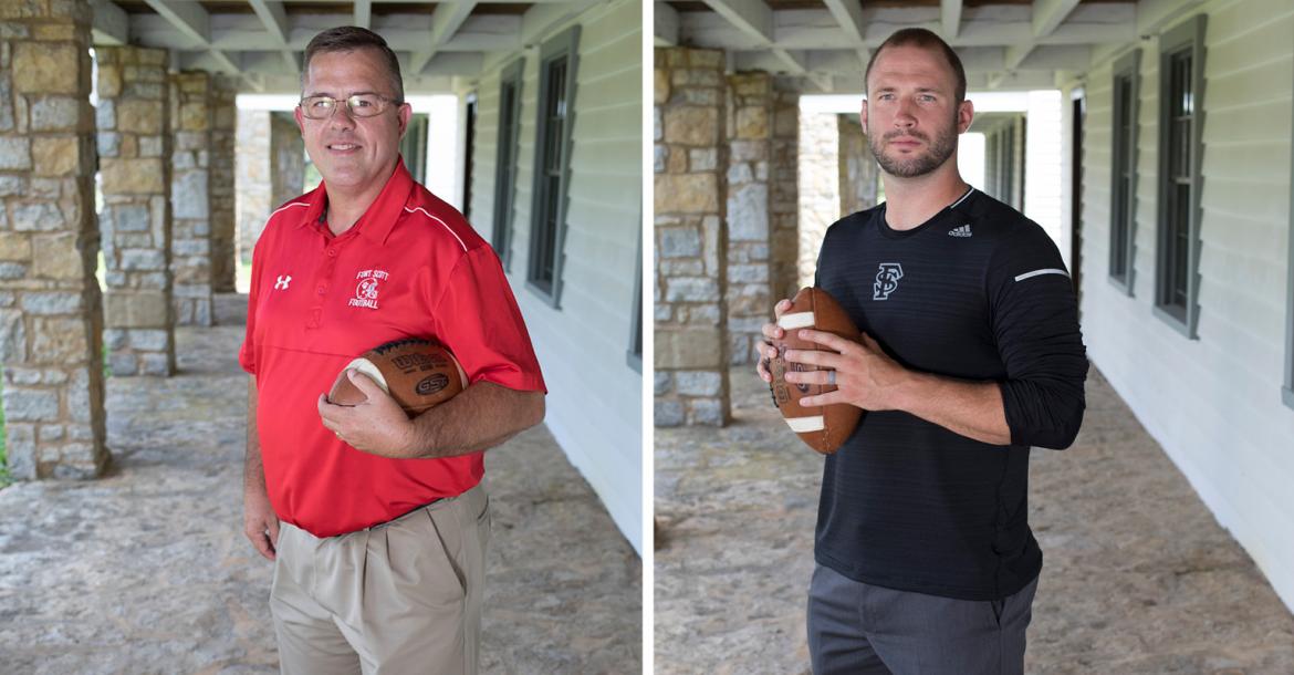 From left-to-right: Fort Scott coach Bob Campbell retired from coaching at the end of 2018 after a long and successful career. Fort Scott Community College coach Kale Pick, a Dodge City native, is just getting his career started as one of the youngest college head coaches in the country. (Photos by Derek Livingston)