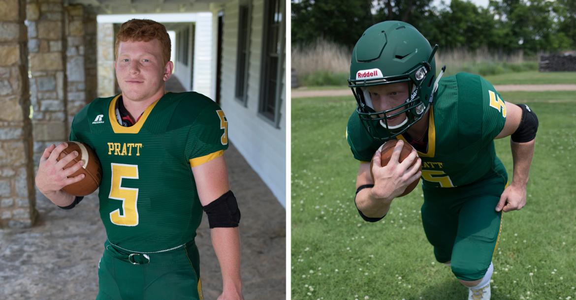 Pratt's Travis Theis spent four years as one of the most productive runners in Kansas high school history leading the Greenbacks to title games in 2016 and last fall including a championship in his sophomore year and a one-point decision to Sabetha in November. Theis plans to continue his football career in college at the University of South Dakota. (Photos by Derek Livingston)