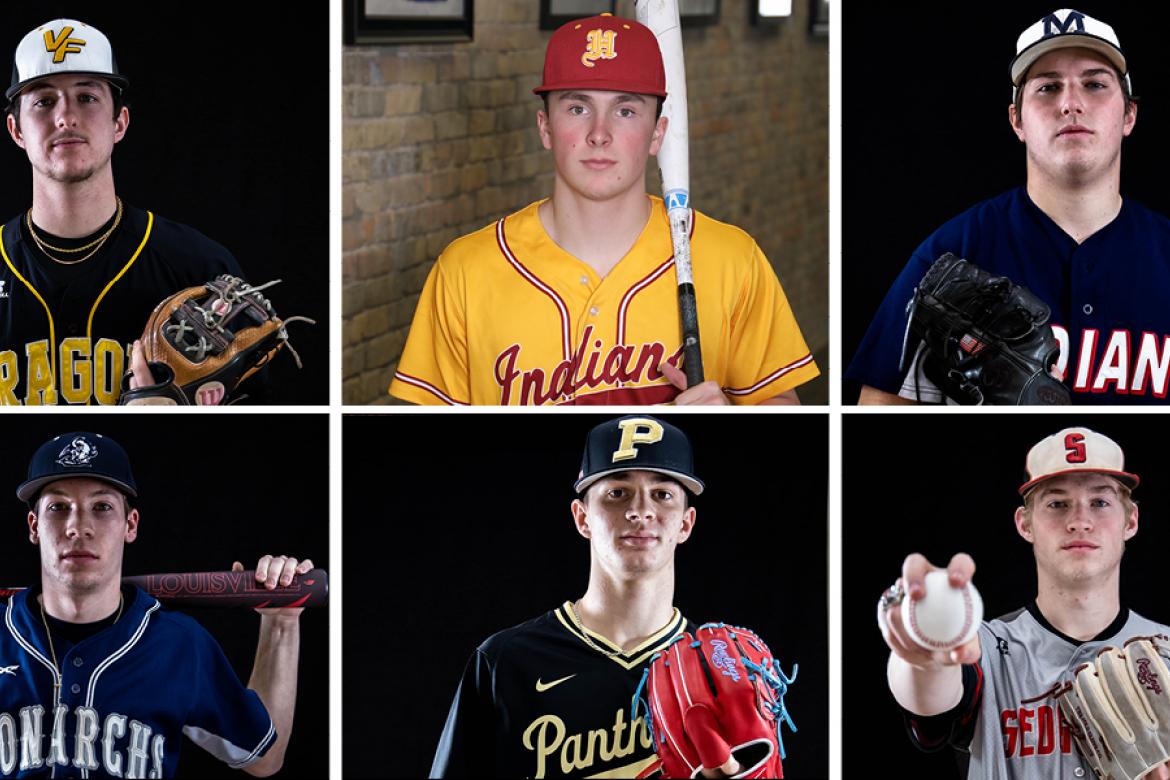 Clockwise from top left: Valley Falls' Avery Gatzemeyer, Hays High's Dylan Dreiling, Manhattan's Cade Perkins, Sedgwick's Lance Hoffsommer, Paola's Caden Marcum, and TMP-Marian's Jace Wentling.