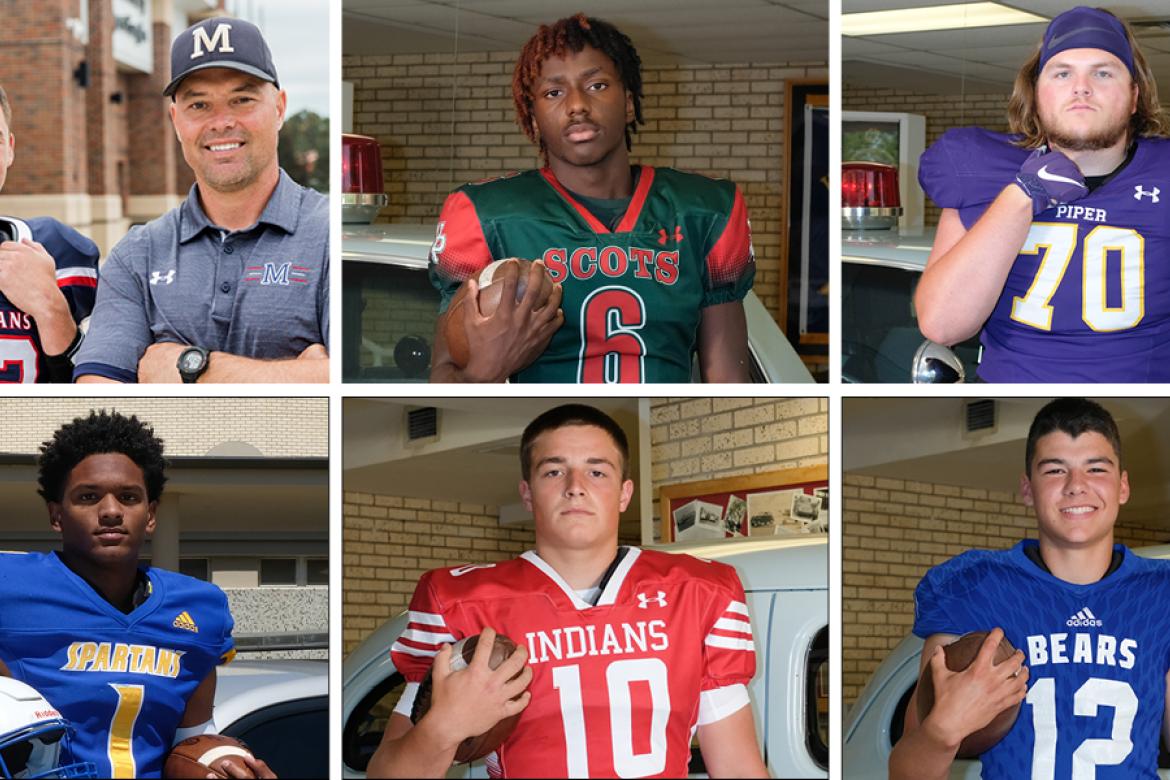 The Kansas Football Coaches Association voted on their senior All-State teams this weekend. Clockwise from top left, Keenan and Joe Schartz, Manhattan; Tre Richardson, Highland Park; Camden Beebe, Piper; Keller Hurla, St. Marys; Landon Boss, Osage City; and Wesley Fair, Wichita Collegiate are just a few of the selections. See the complete list in the article below. (Schartz photo by Heather Kindall; All other photos by Joey Bahr)